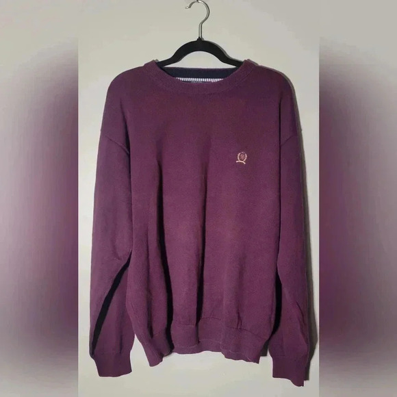 VTG Tommy Hilfiger Burgundy knit Sweater embroidered logo, men's size XL - Picture 3 of 12